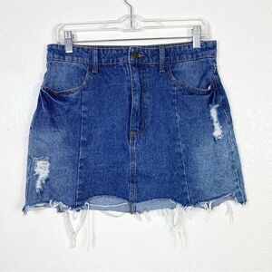 Forever 21 Blue Distressed Denim Mini Skirt